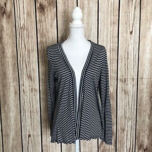 Talbots Navy/Wht Striped Open Front Cardigan Small